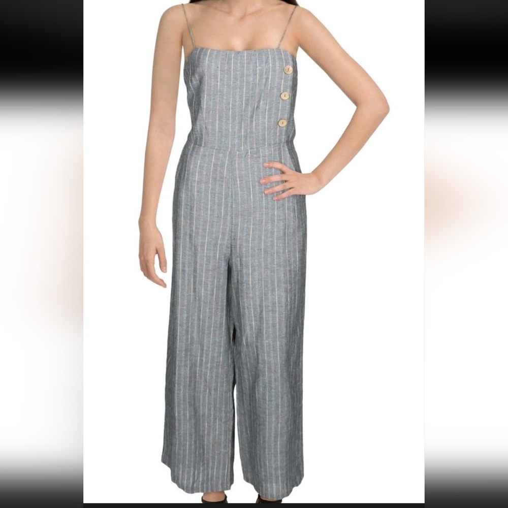 Lucca New Without Tags .Striped Gray Jumpsuit with Button Detail S
